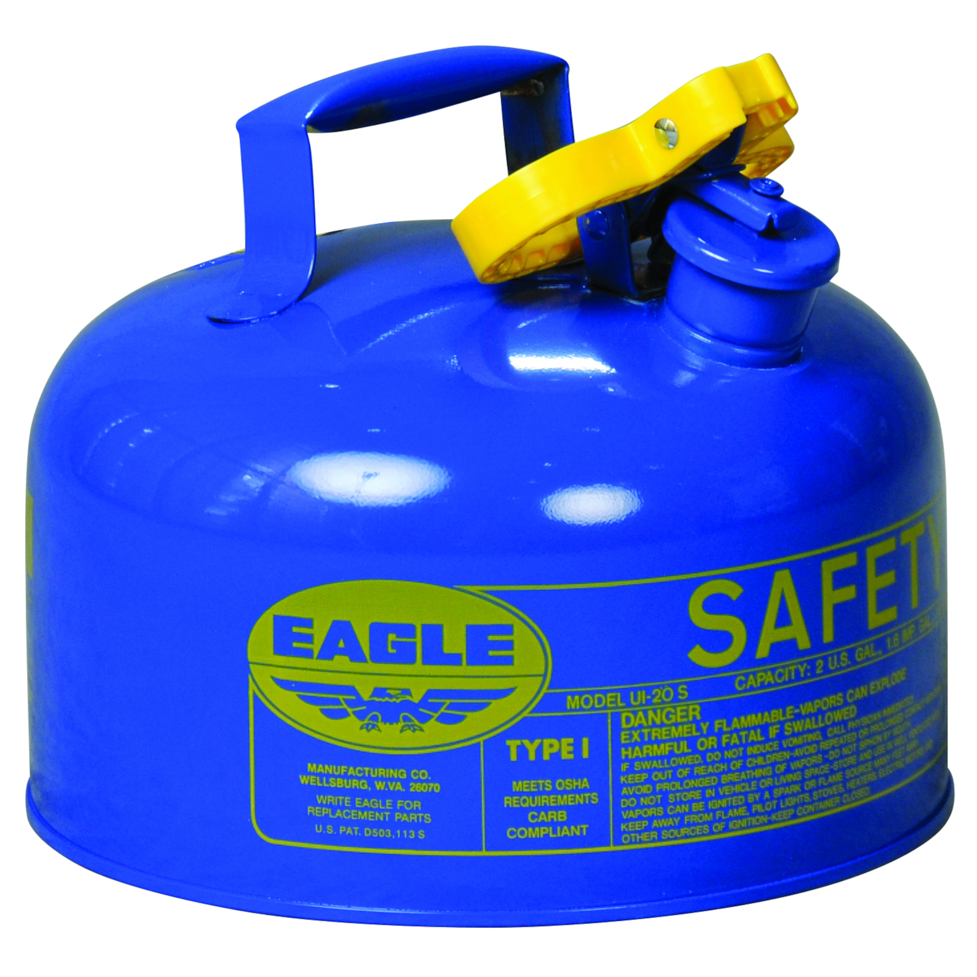 Eagle Type I Steel Safety Can for Kerosene — 2 Gallon, Flame Arrester, Blue, Model# UI20SB